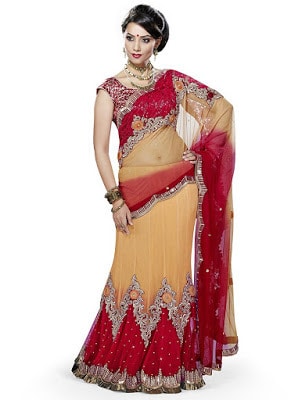 Beautiful Crystals Enhanced Net Lehenga Saree