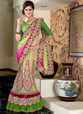 Dashing Multicolored Chiffon Lehenga Style Saree