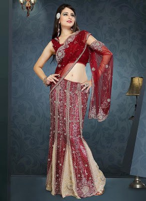 awesome-cream-and-maroon-lehenga-style-saree